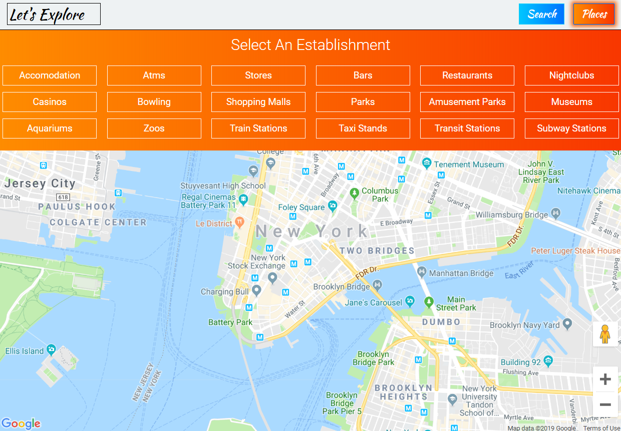 A screenshot instructing the user to select a place type in the maps dropdown places menu